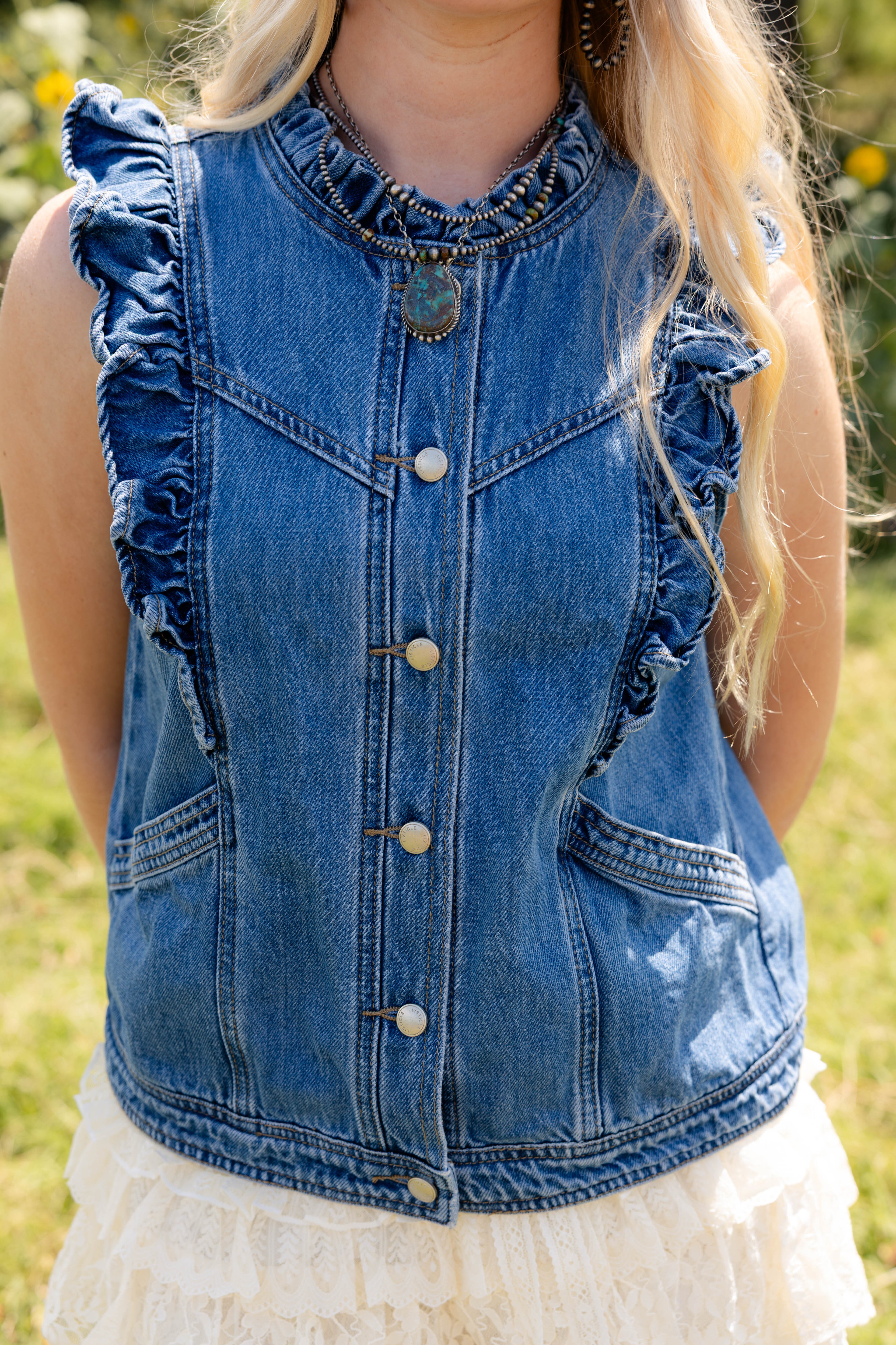 ruffled denim vest