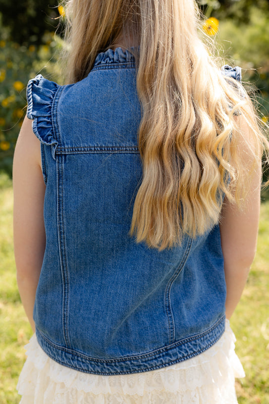 ruffled denim vest
