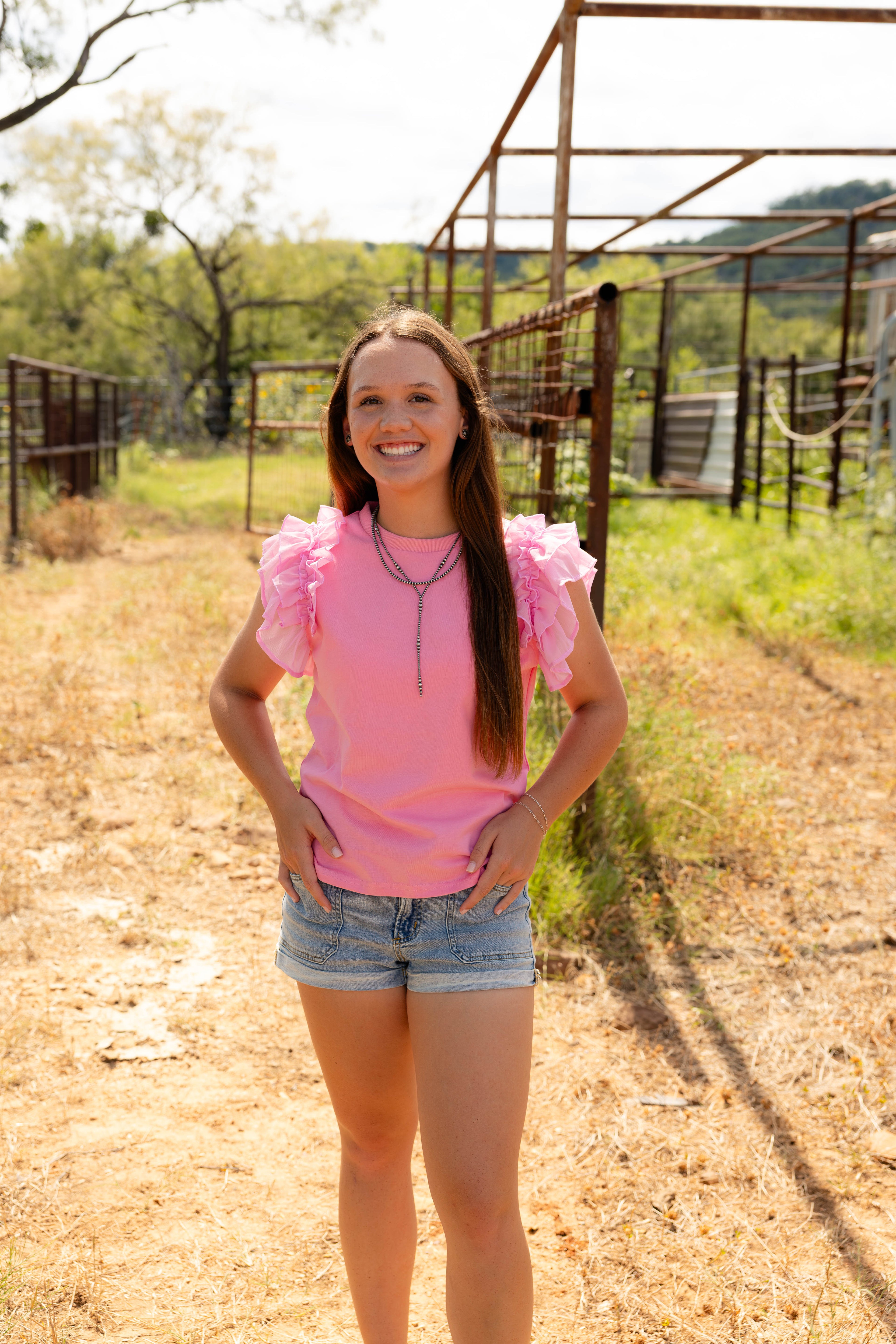 pink rodeo ruffles top