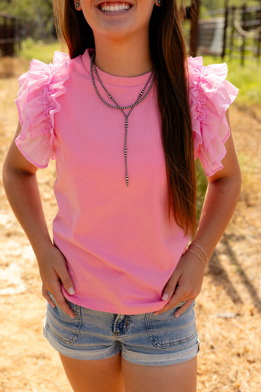 pink rodeo ruffles top