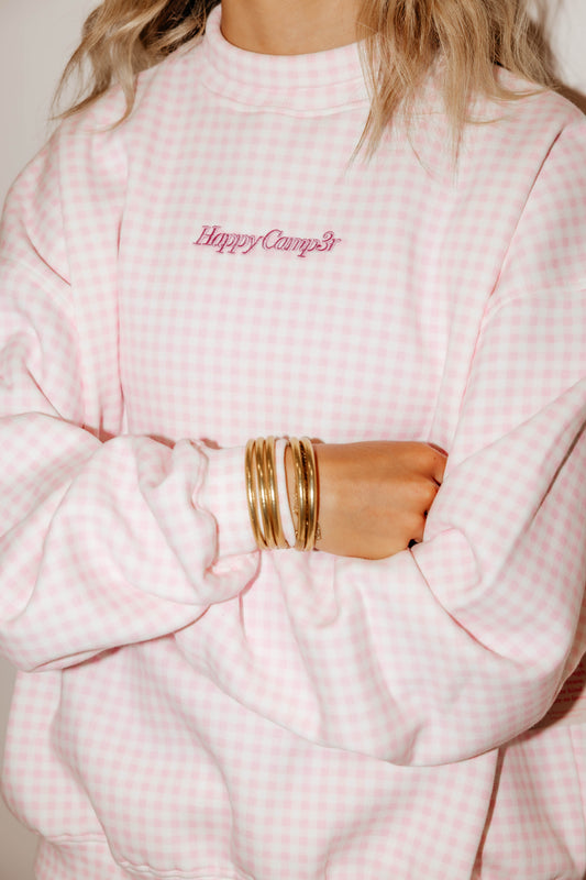 pink gingham mockneck