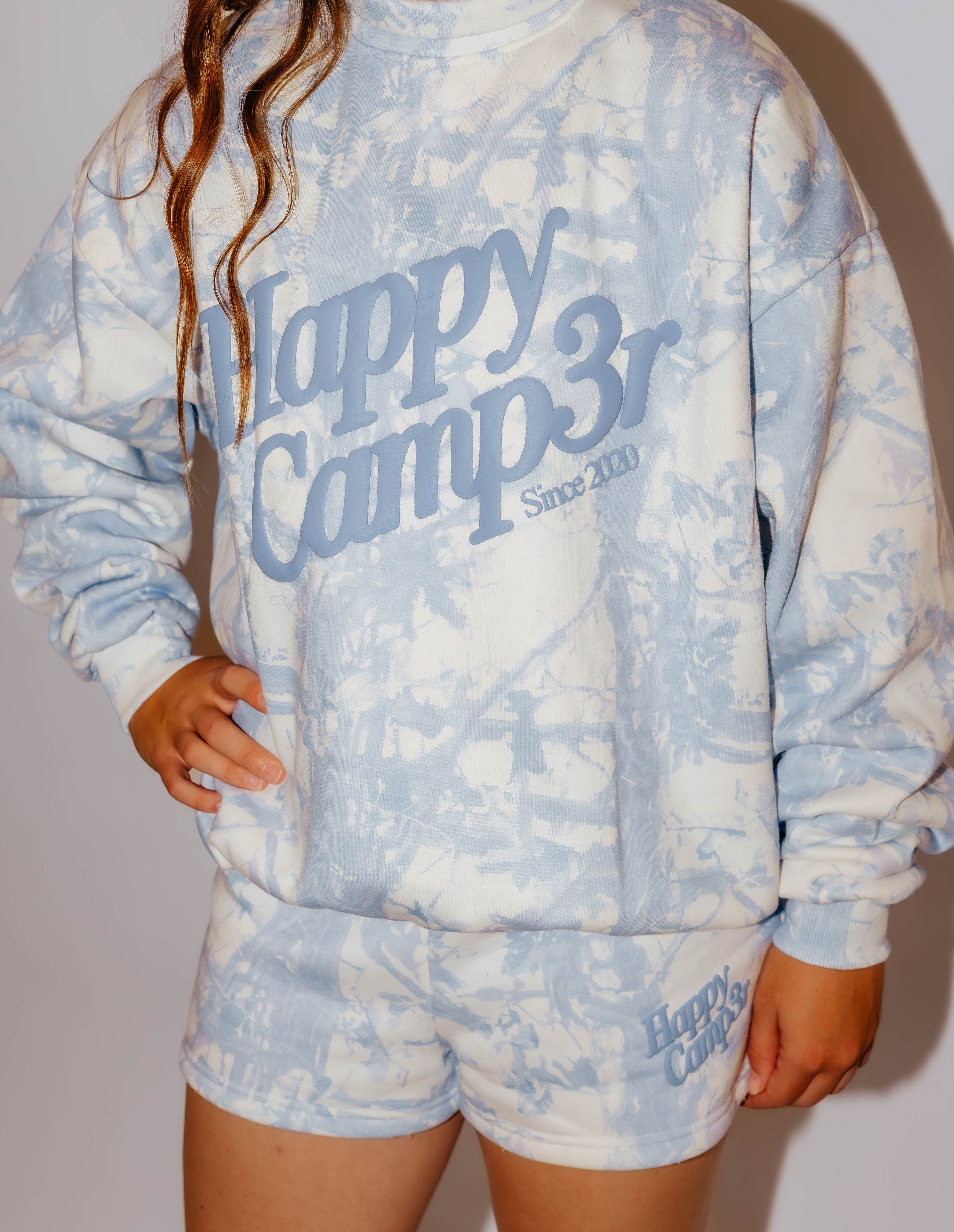 blue camo sweat shorts