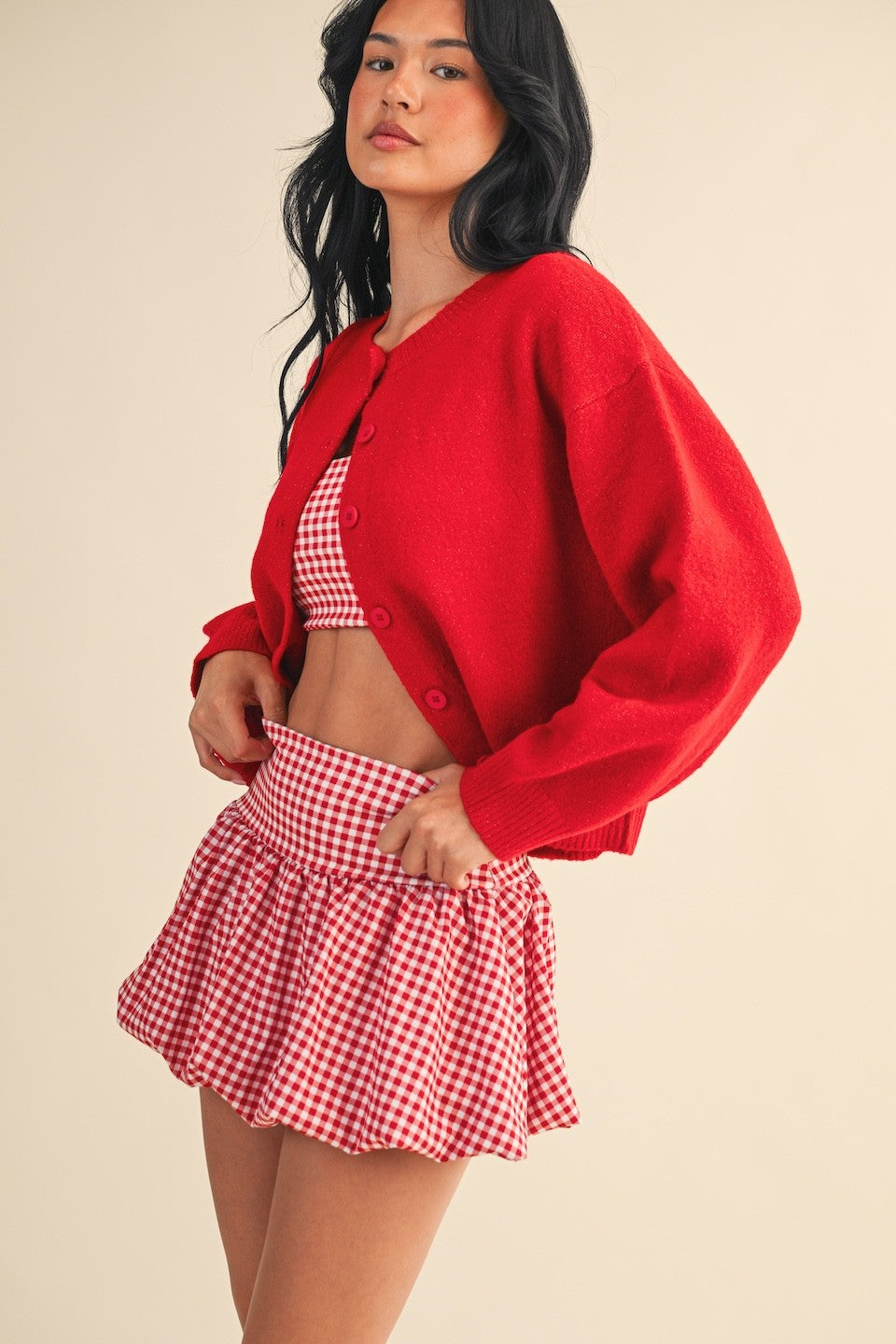 caroline red cardigan