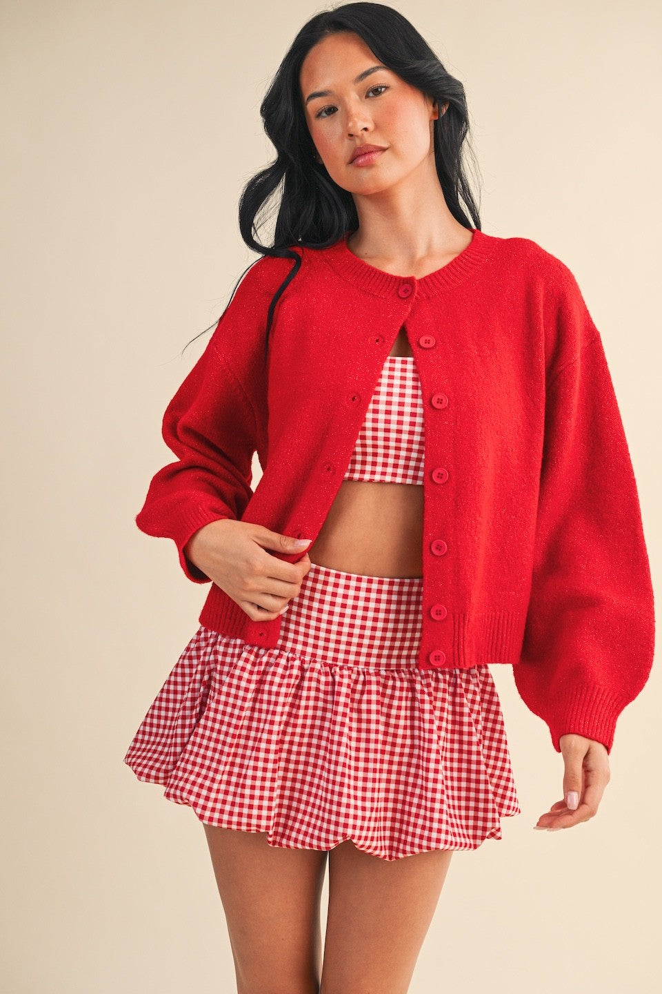 caroline red cardigan