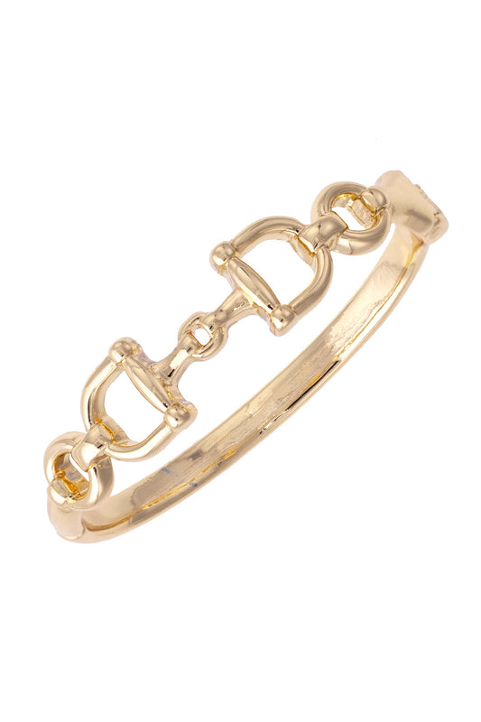 Cinnamon Horsebit Hinge Bangle in Shiny Gold