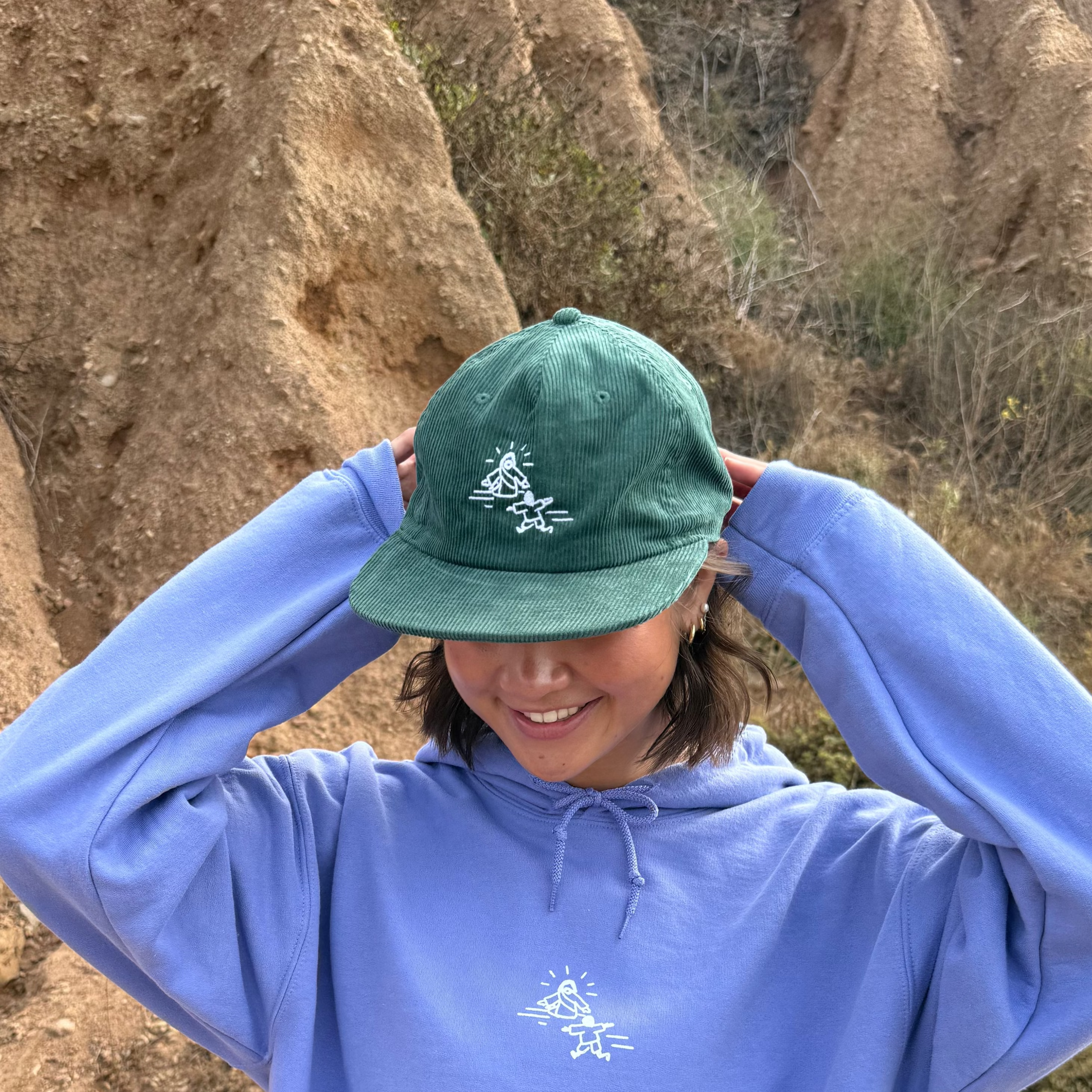 "JESUS DOODLE" EMBROIDERED CORDUROY HAT | GREEN