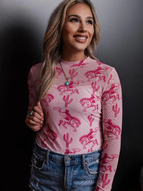 RODEO COWGIRL PINK MESH TOP