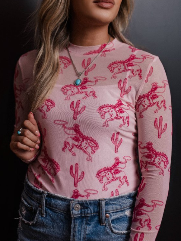 RODEO COWGIRL PINK MESH TOP