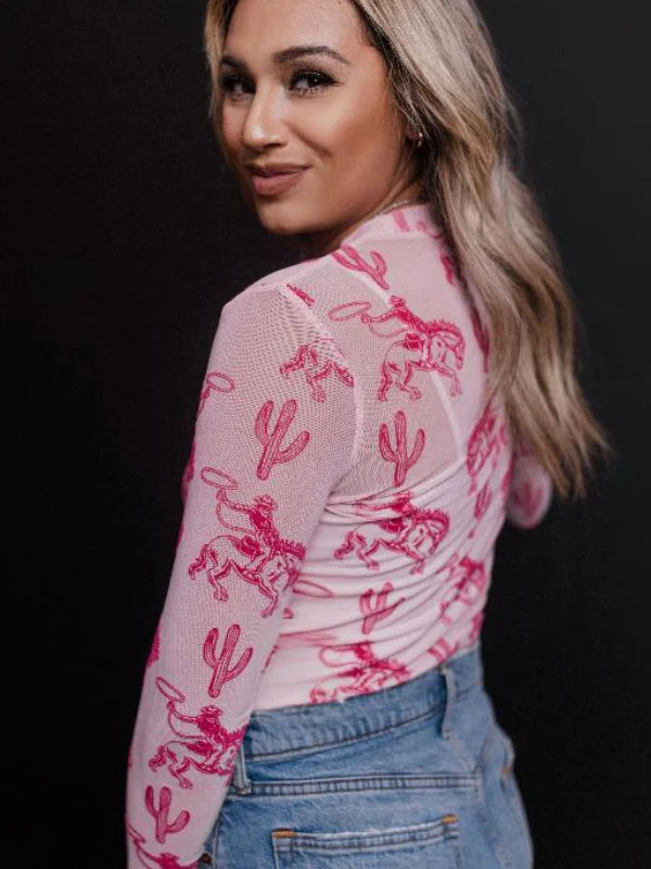 RODEO COWGIRL PINK MESH TOP