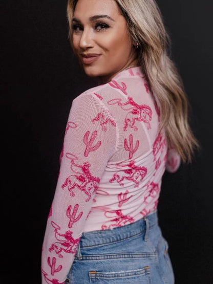 RODEO COWGIRL PINK MESH TOP