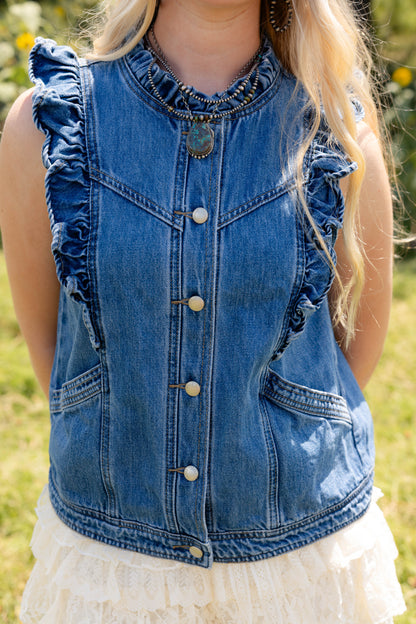 ruffled denim vest