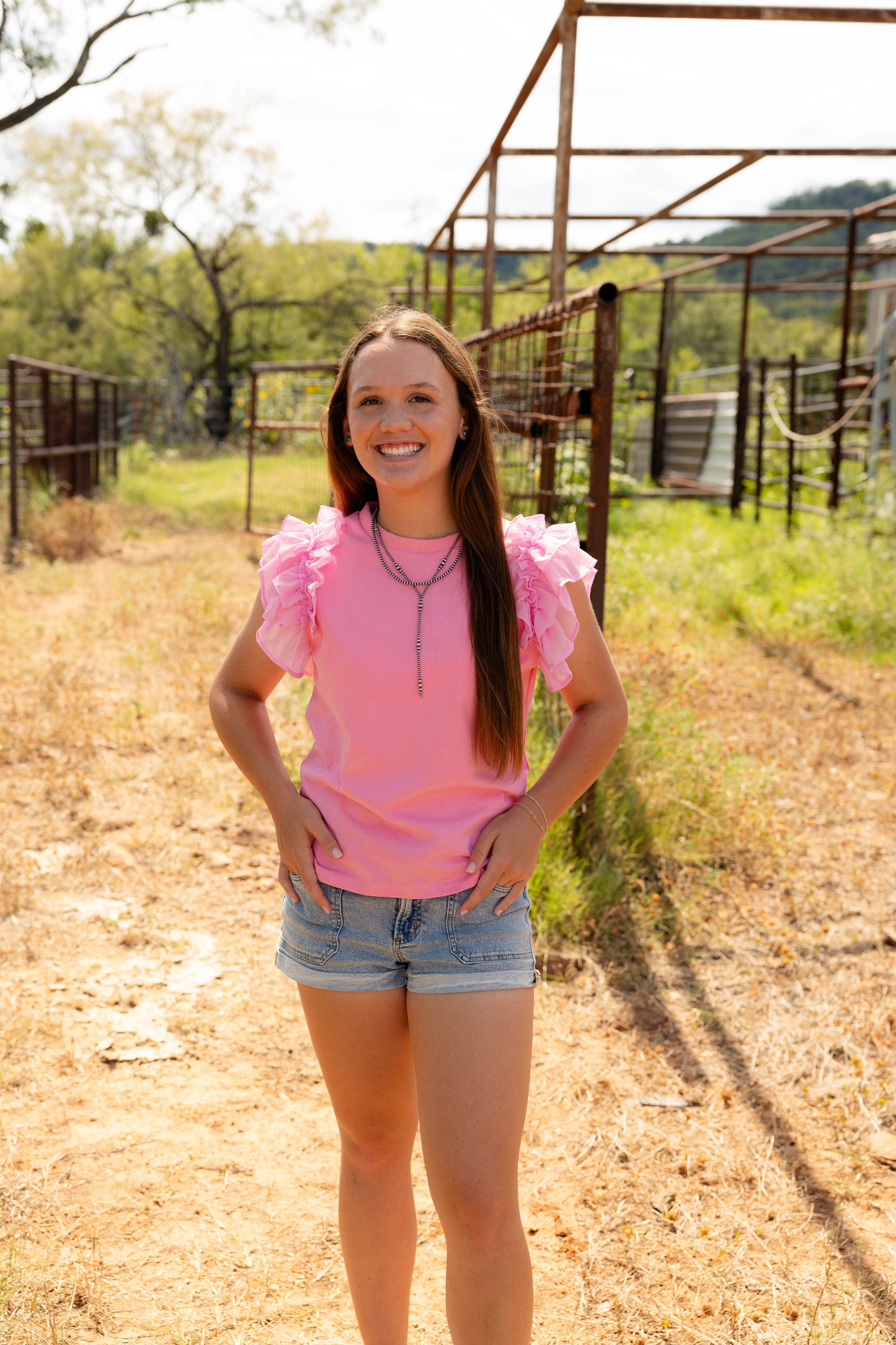 pink rodeo ruffles top