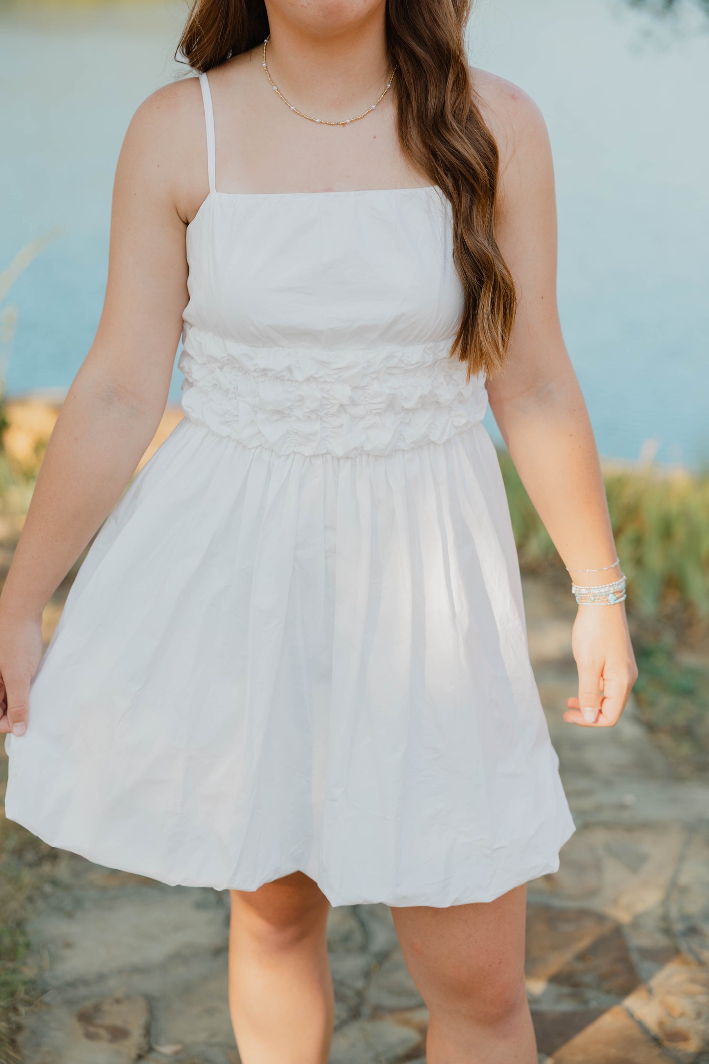 white bubble dress