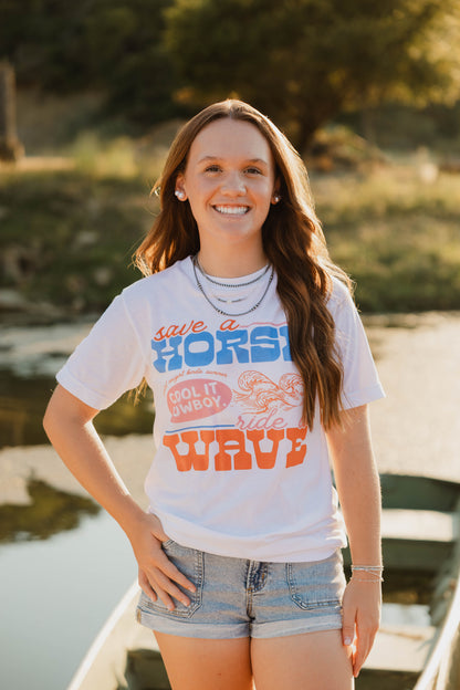 cool it cowboy , ride a wave tee