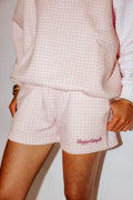 pink gingham sweat shorts