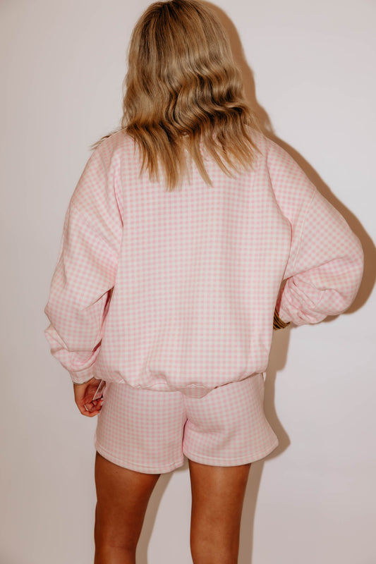 pink gingham sweat shorts