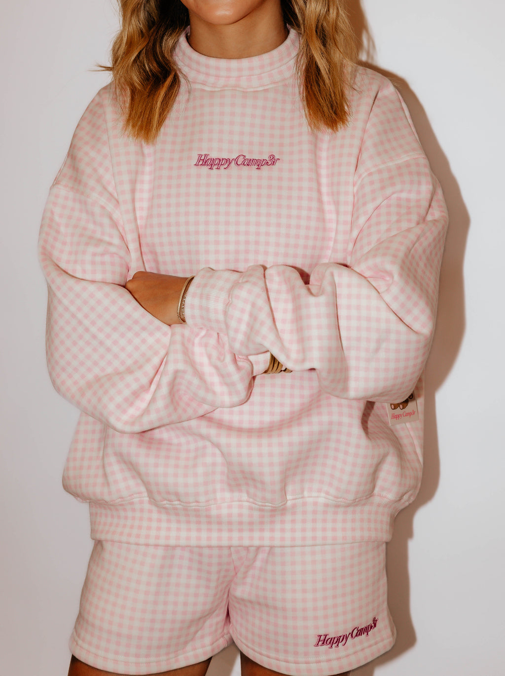 pink gingham sweat shorts
